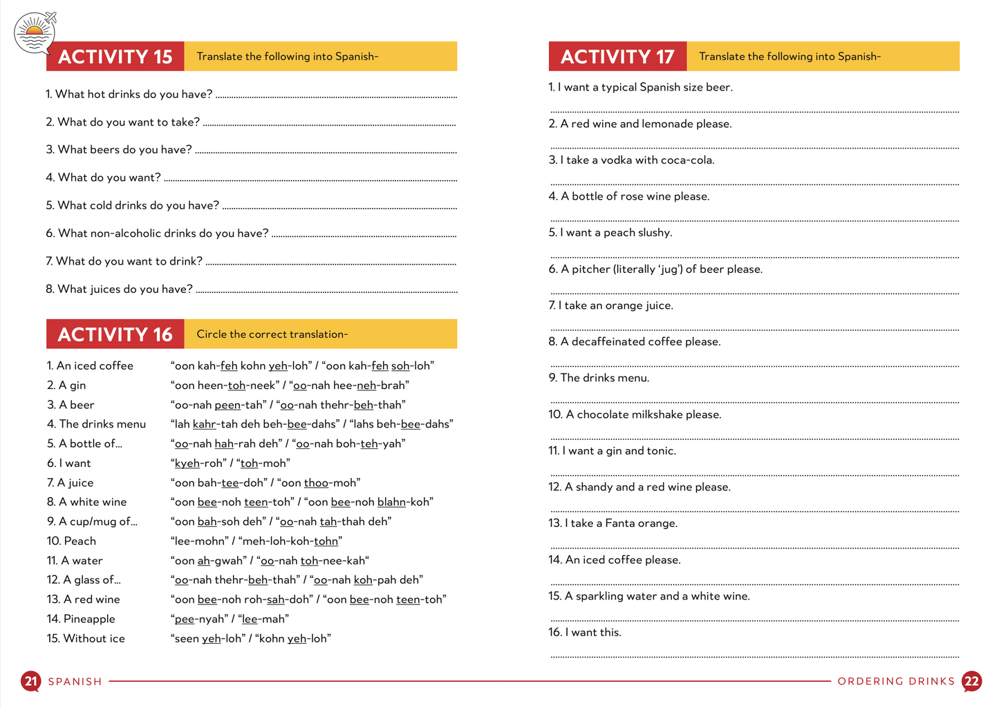 'Ordering drinks' activity booklet