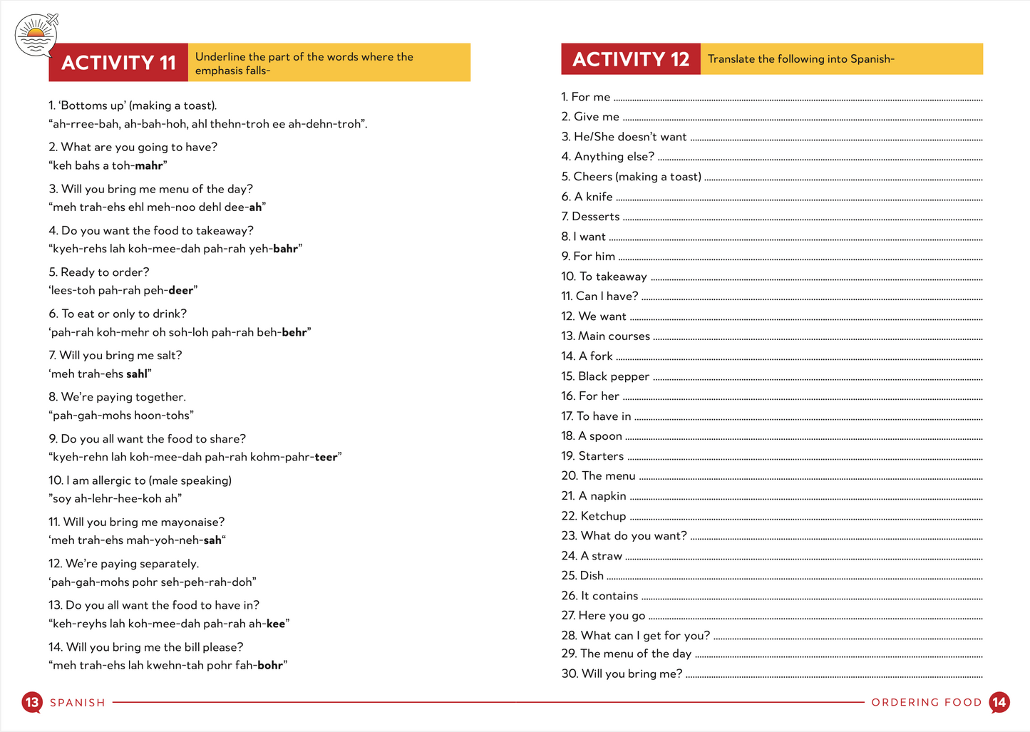 'Cafes and restaurants' activity booklet